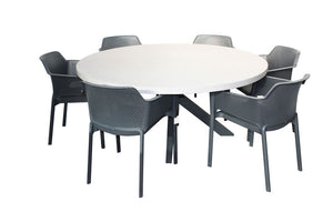 Portland 7pc Dining Set 1700mm Round Table Gunmetal