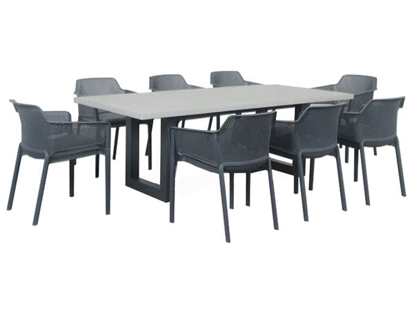 Portland 9pc Dining Set  2200 x 1000mm Table Gunmetal