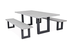 Portland 3pc Bench Set Incl. Cushions 2200 x 1000mm Table Gunmetal